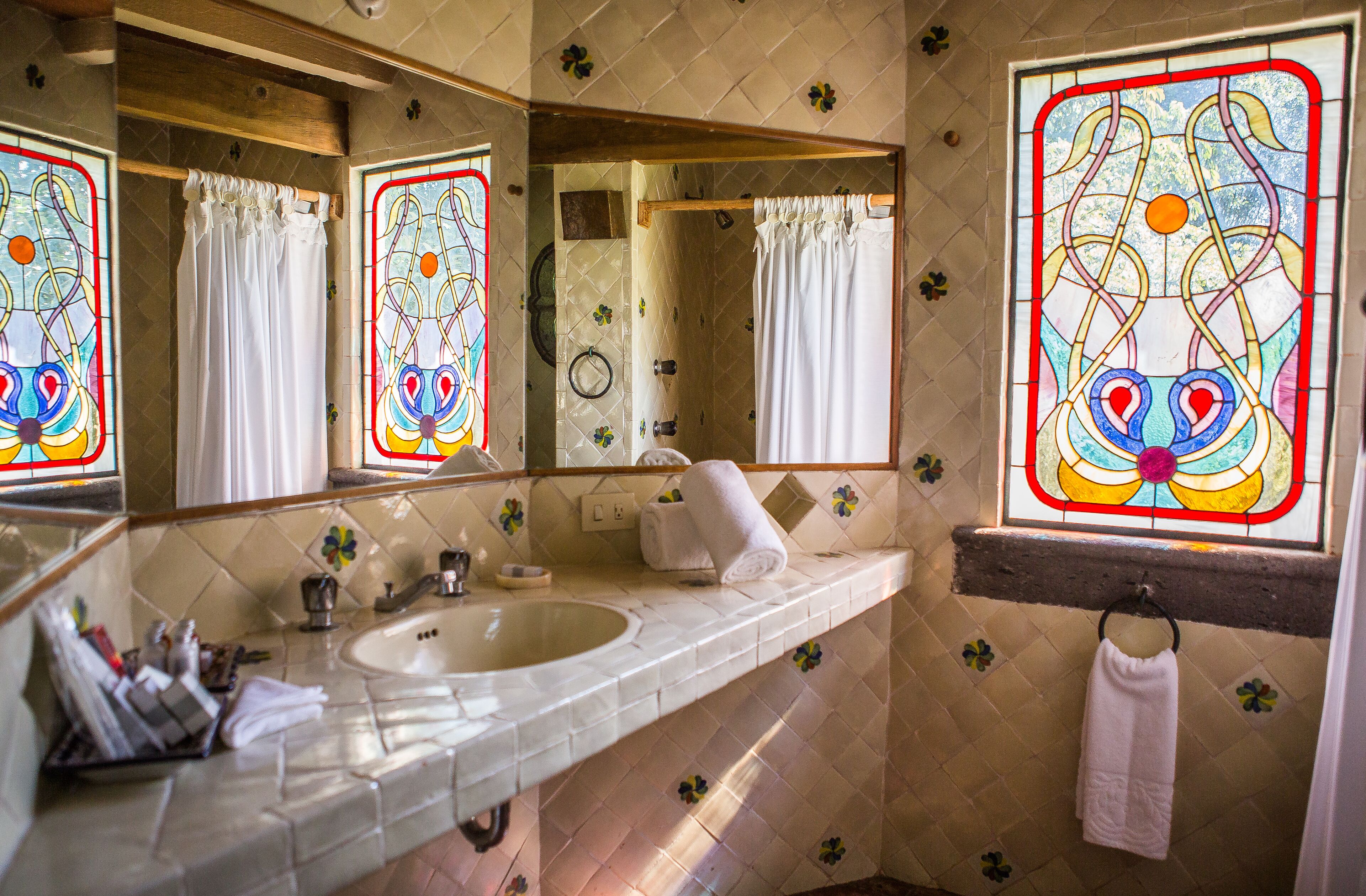 traditional double room | bathroom | shower, hair dryer, towels