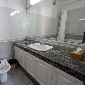Superior kamer, 1 kingsize bed, uitzicht op de stad | Badkamer | Gratis toiletartikelen, een haardroger, handdoeken, zeep