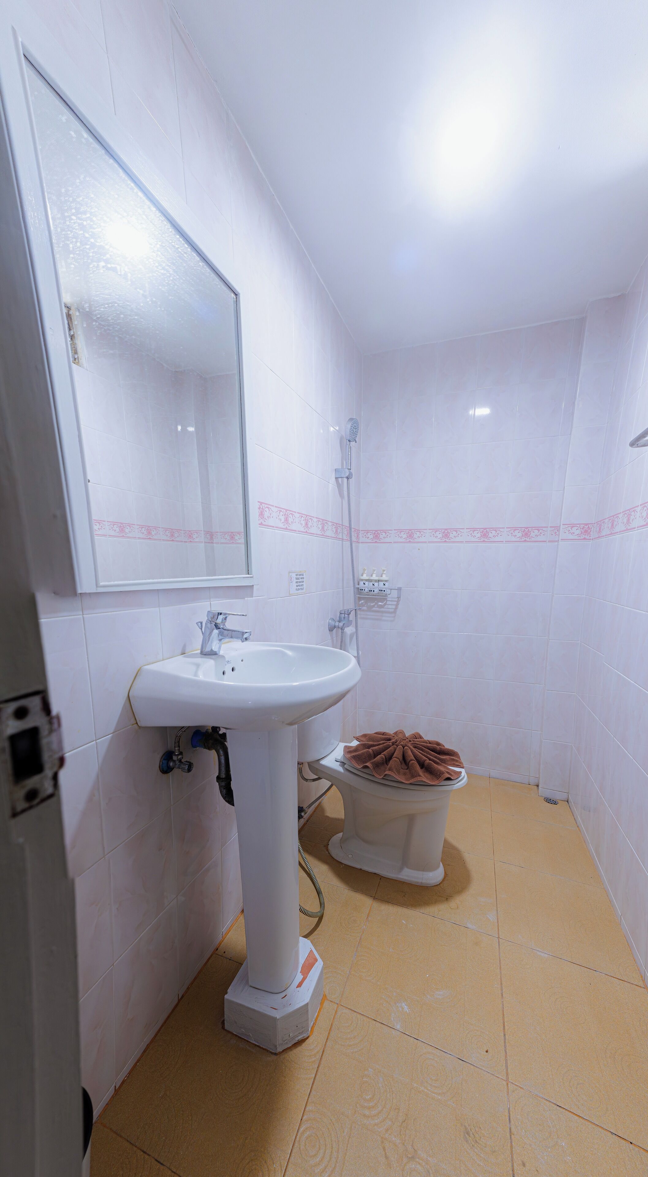 A bathroom with a white sink, a toilet, and a shower.