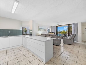 Premium Oceanview Superior 2 Bedroom Apt | Living area | 50-inch TV with satellite channels, table tennis, streaming services