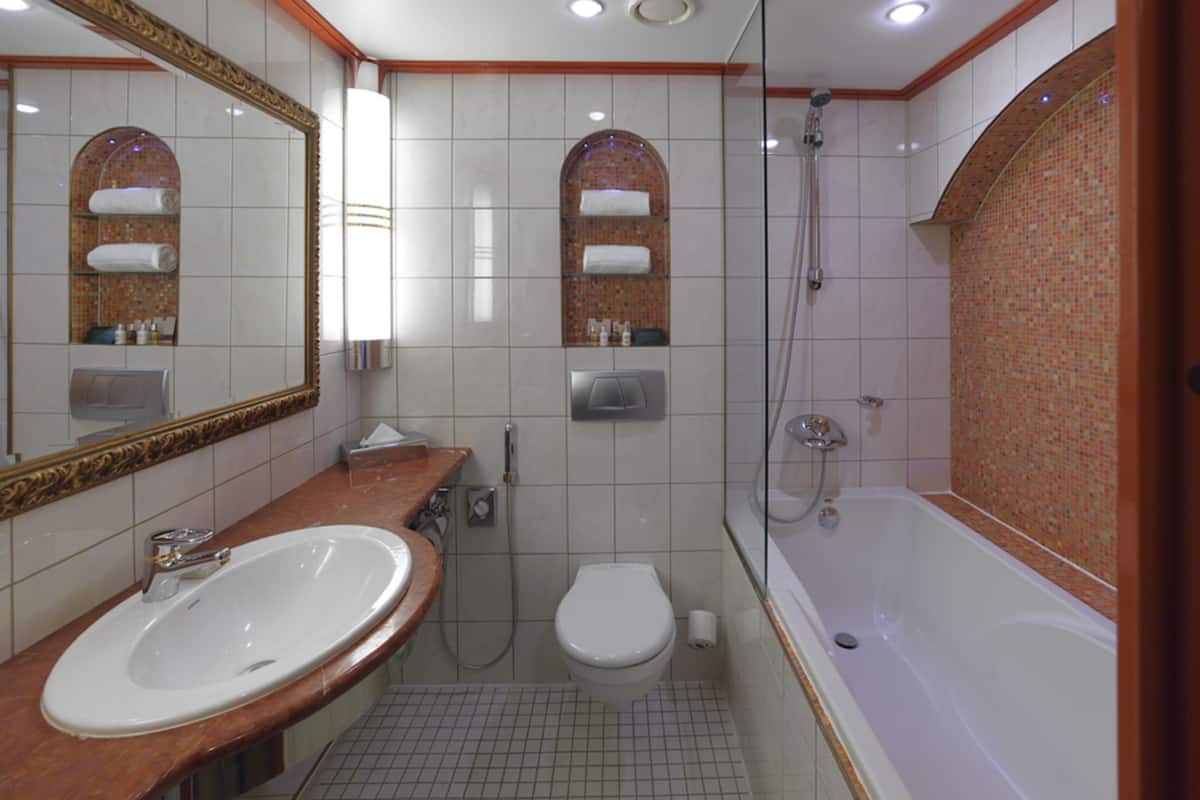 shower, designer toiletries, hair dryer, towels