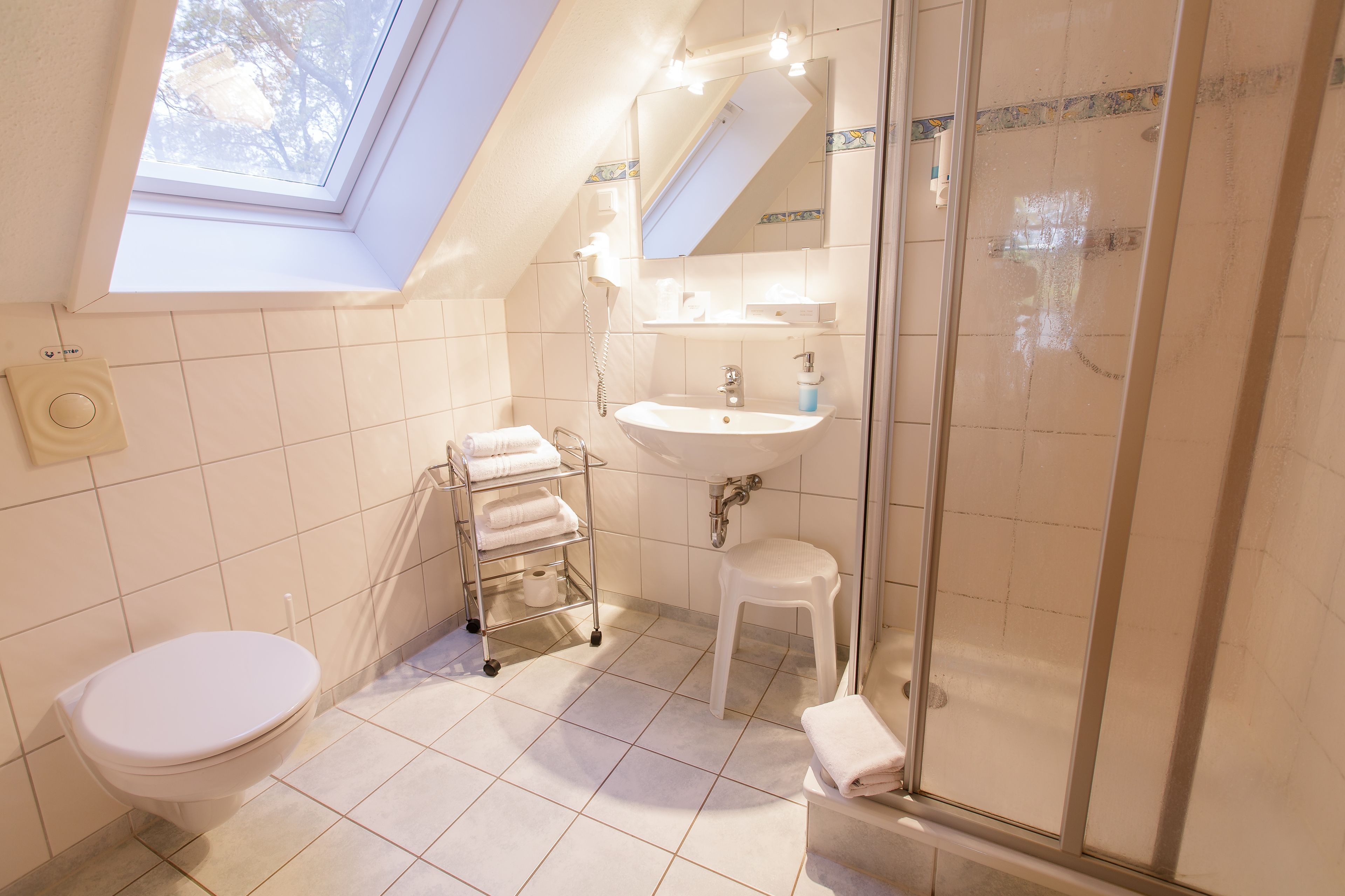 free toiletries, hair dryer, towels