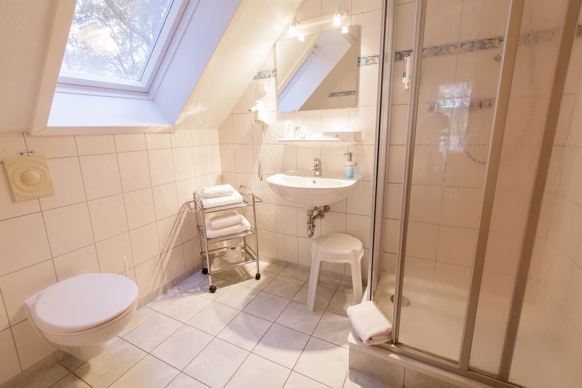 free toiletries, hair dryer, towels