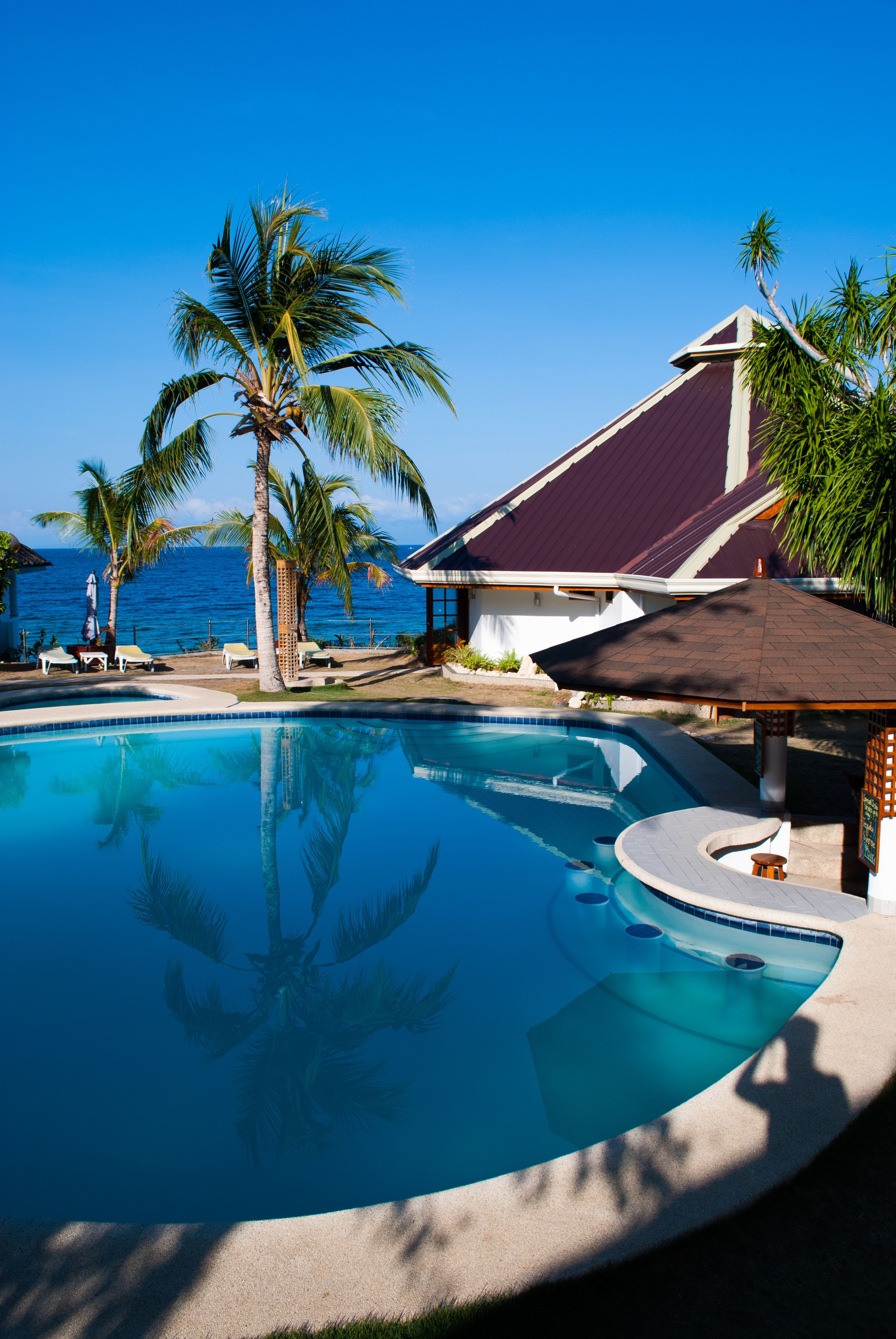 outdoor pool, pool loungers