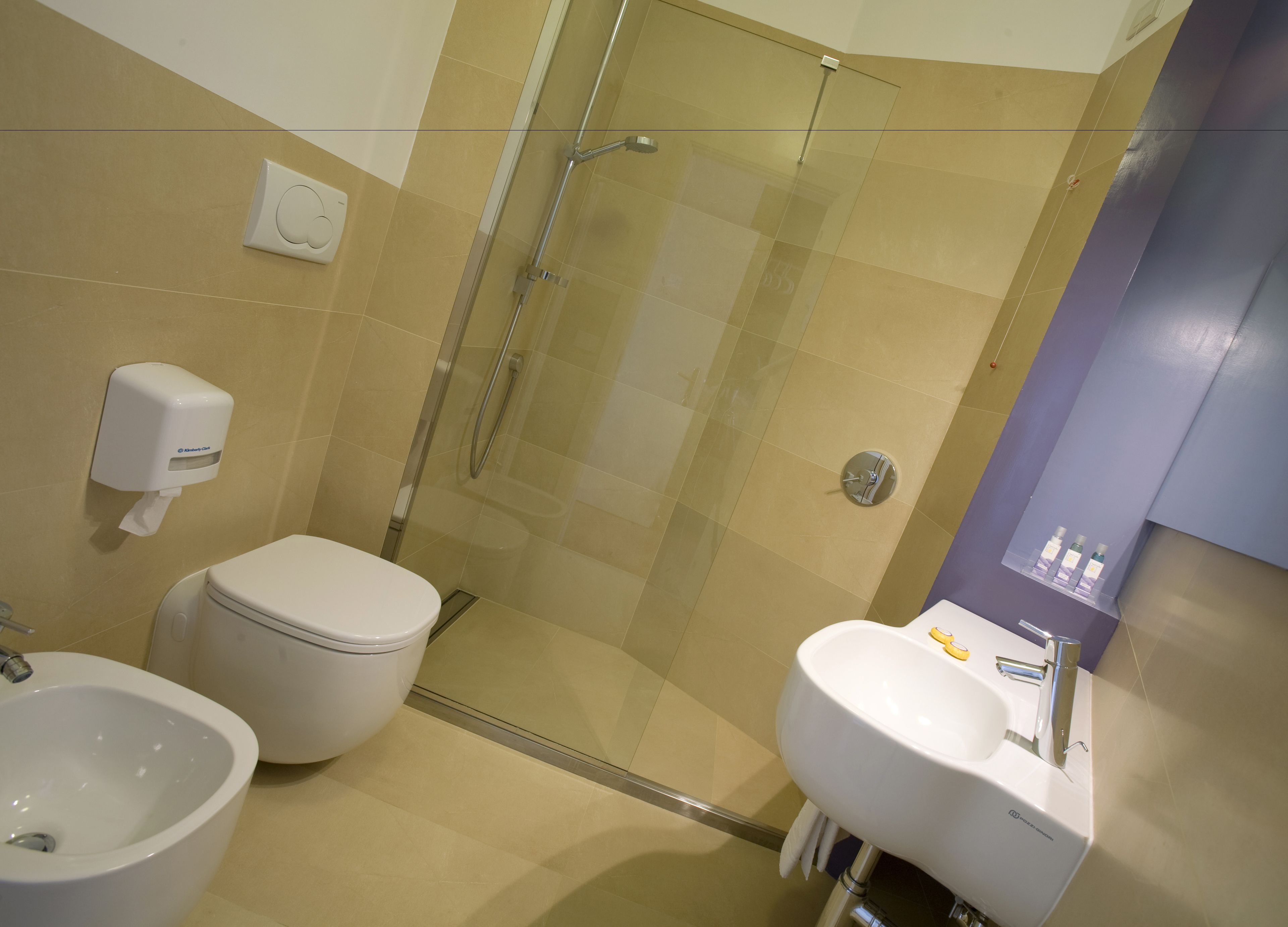 shower, hair dryer, bathrobes, towels