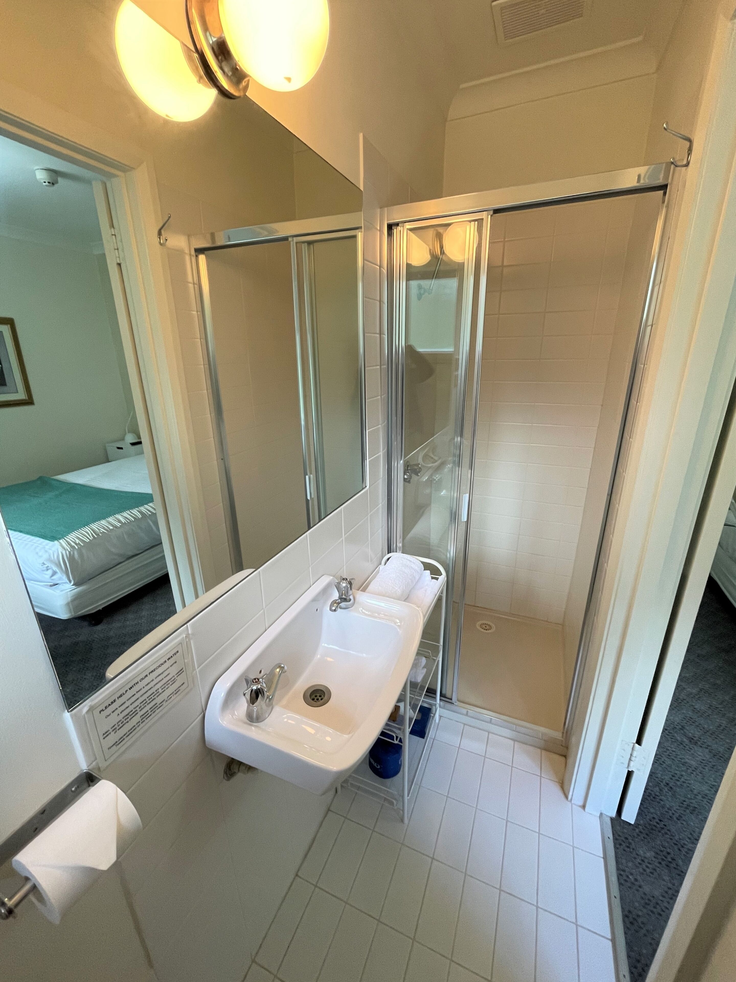 economy double room | bathroom | shower, free toiletries, hair dryer, towels