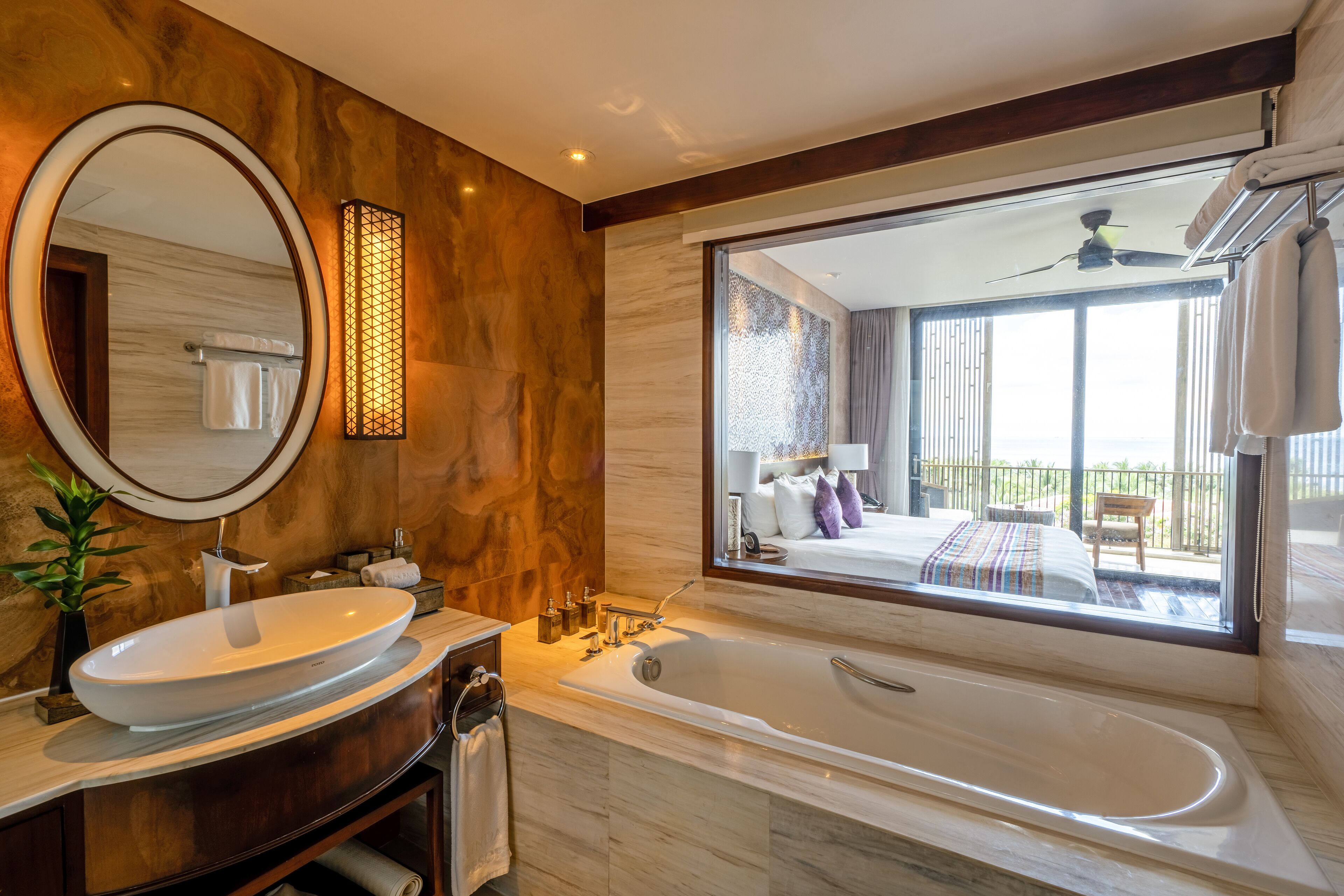 suite, sea view | bathroom | shower, designer toiletries, hair dryer, bathrobes