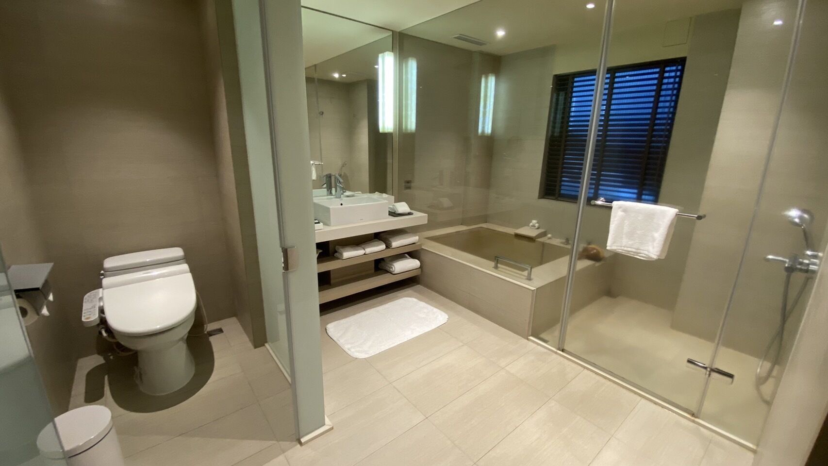 separate bathtub and shower, deep-soaking bathtub, hair dryer, bathrobes