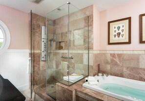 Separate bathtub and shower, jetted bath, hydromassage showerhead