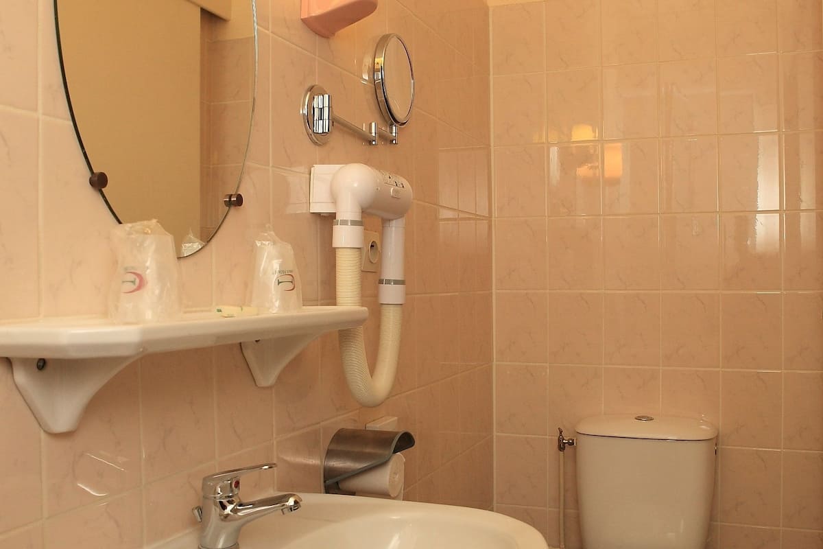 shower, hair dryer, bidet, towels