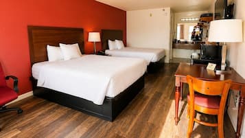Premium bedding, desk, blackout drapes, iron/ironing board