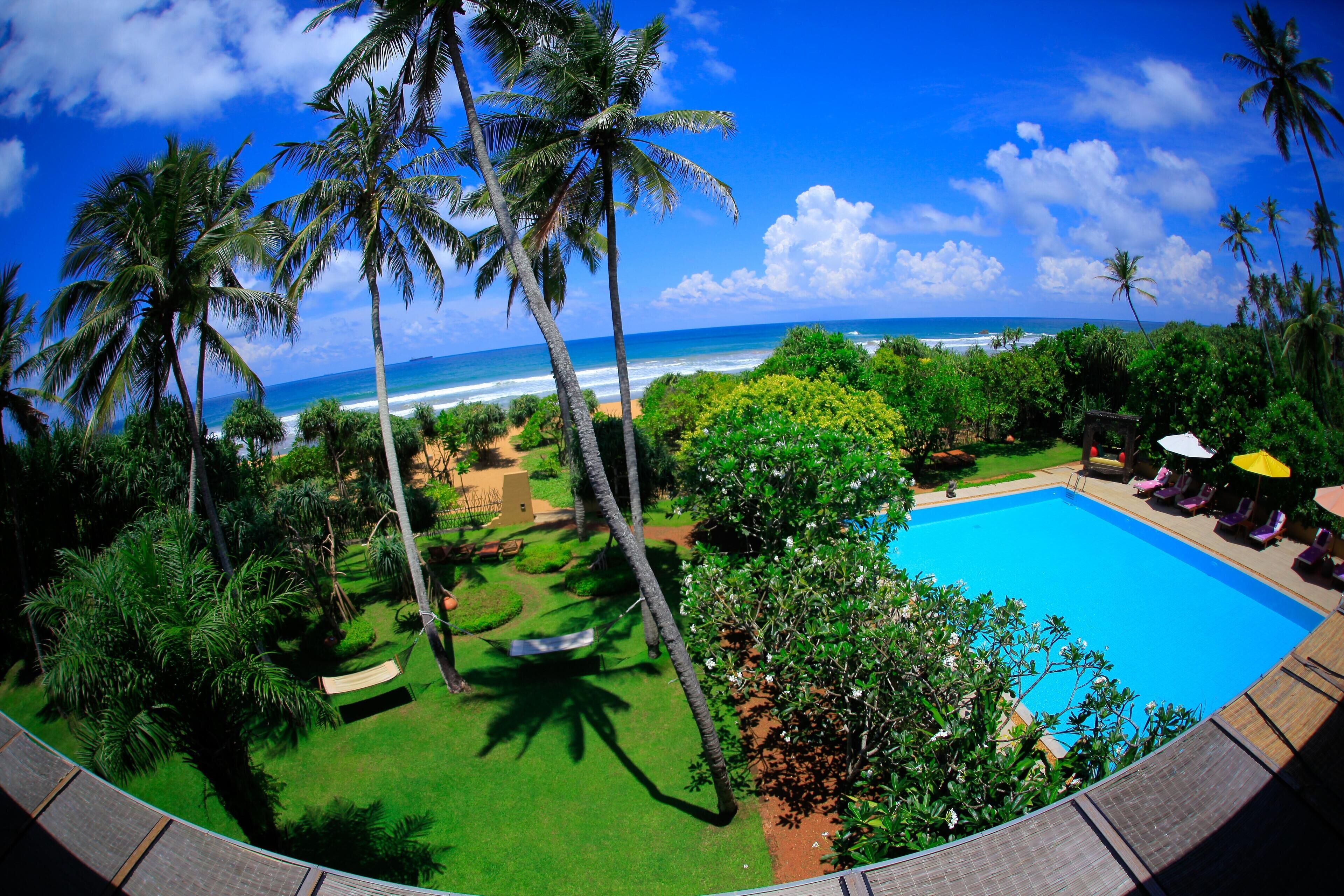on the beach, sun-loungers, beach towels