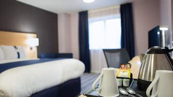 1 bedroom, desk, blackout curtains, iron/ironing board