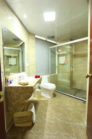 Superior Twin Room | Bathroom | Hair dryer, towels