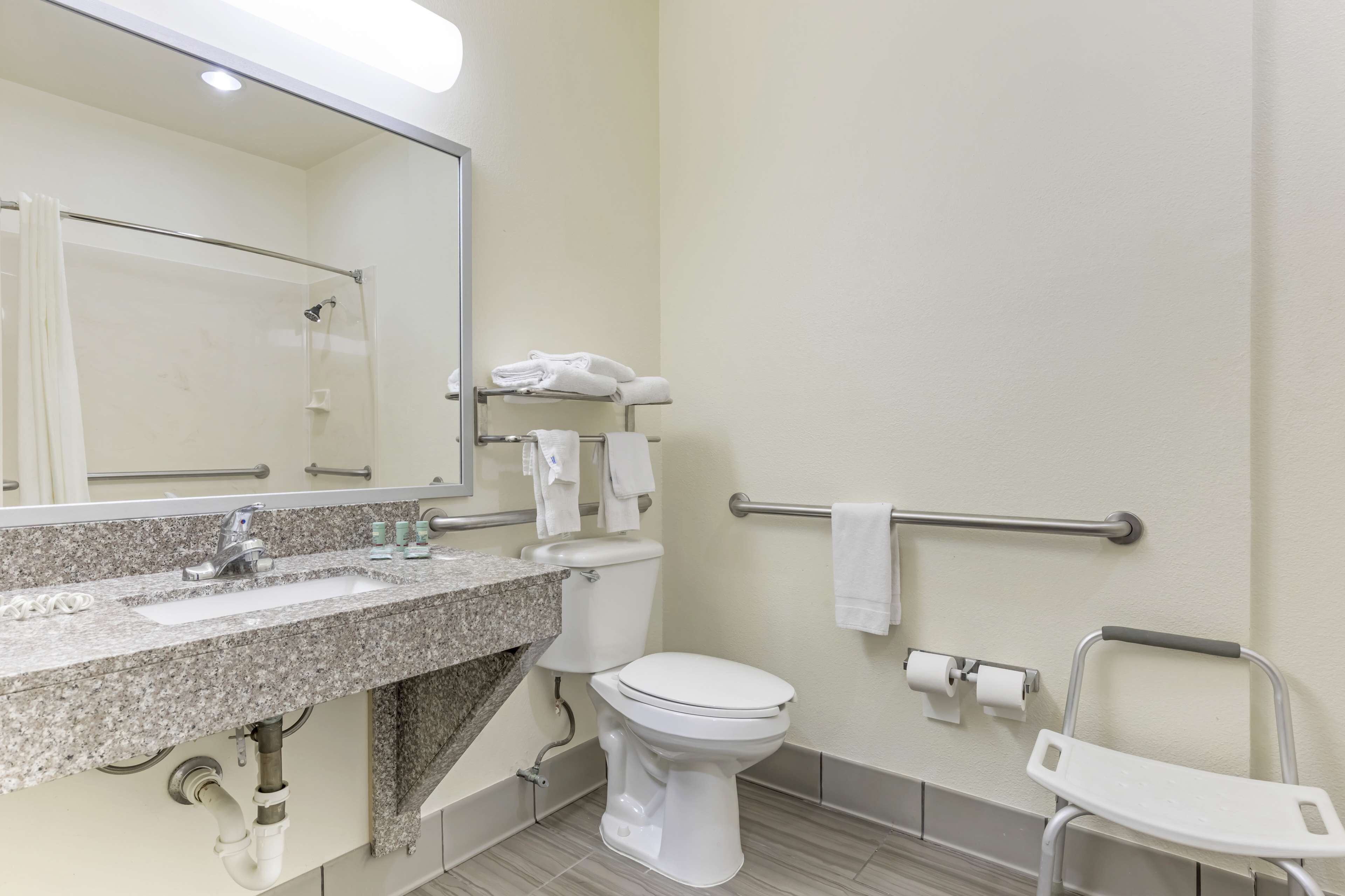 suite, 1 queen bed, accessible, non smoking | bathroom | combined shower/bathtub, free toiletries, hair dryer, towels