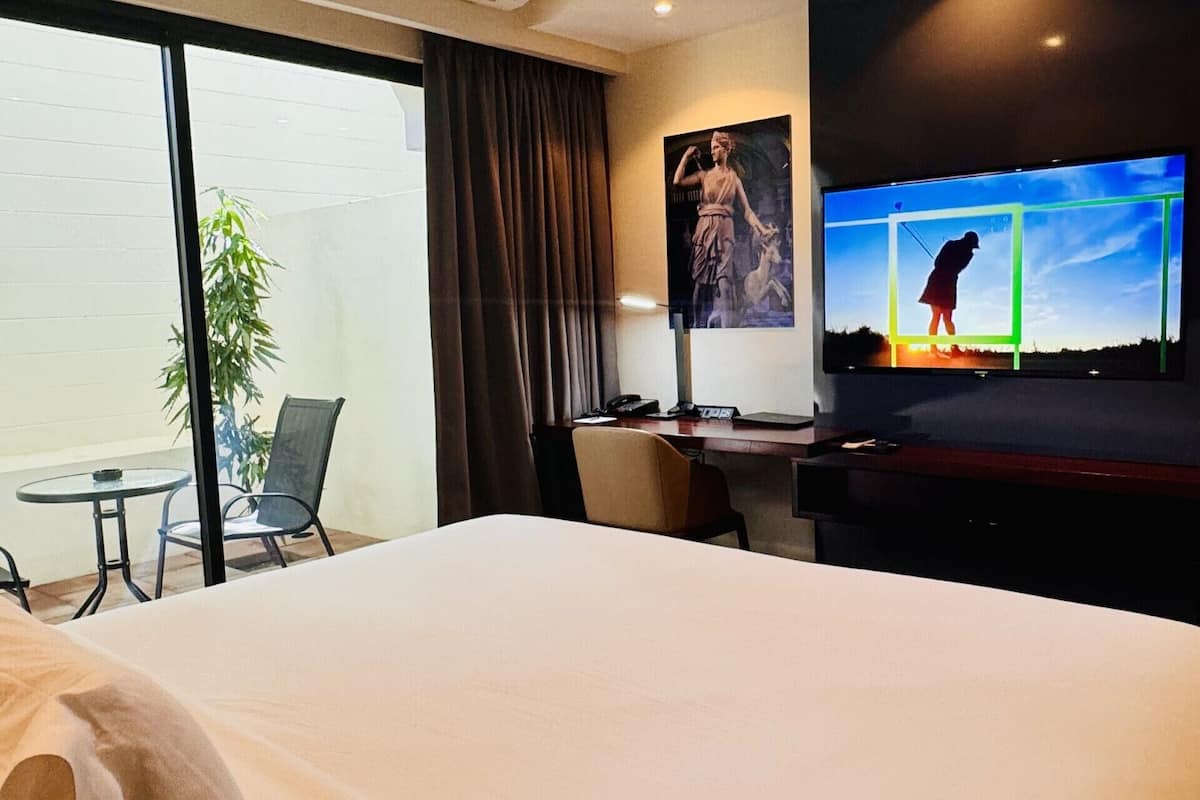 superior double room, 1 king bed, balcony | in-room safe, desk, laptop workspace, iron/ironing board