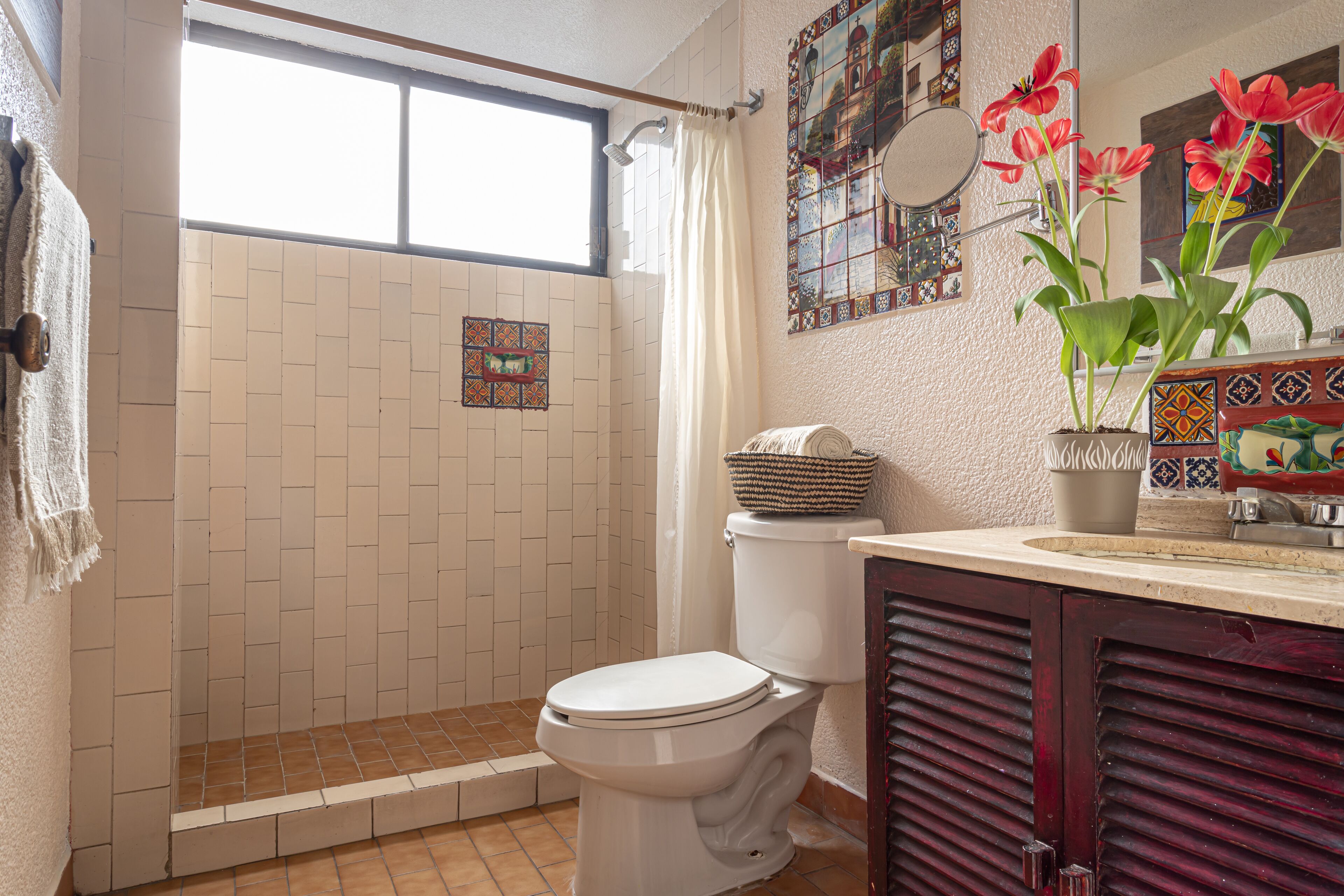 comfort room | bathroom | shower, hair dryer, towels