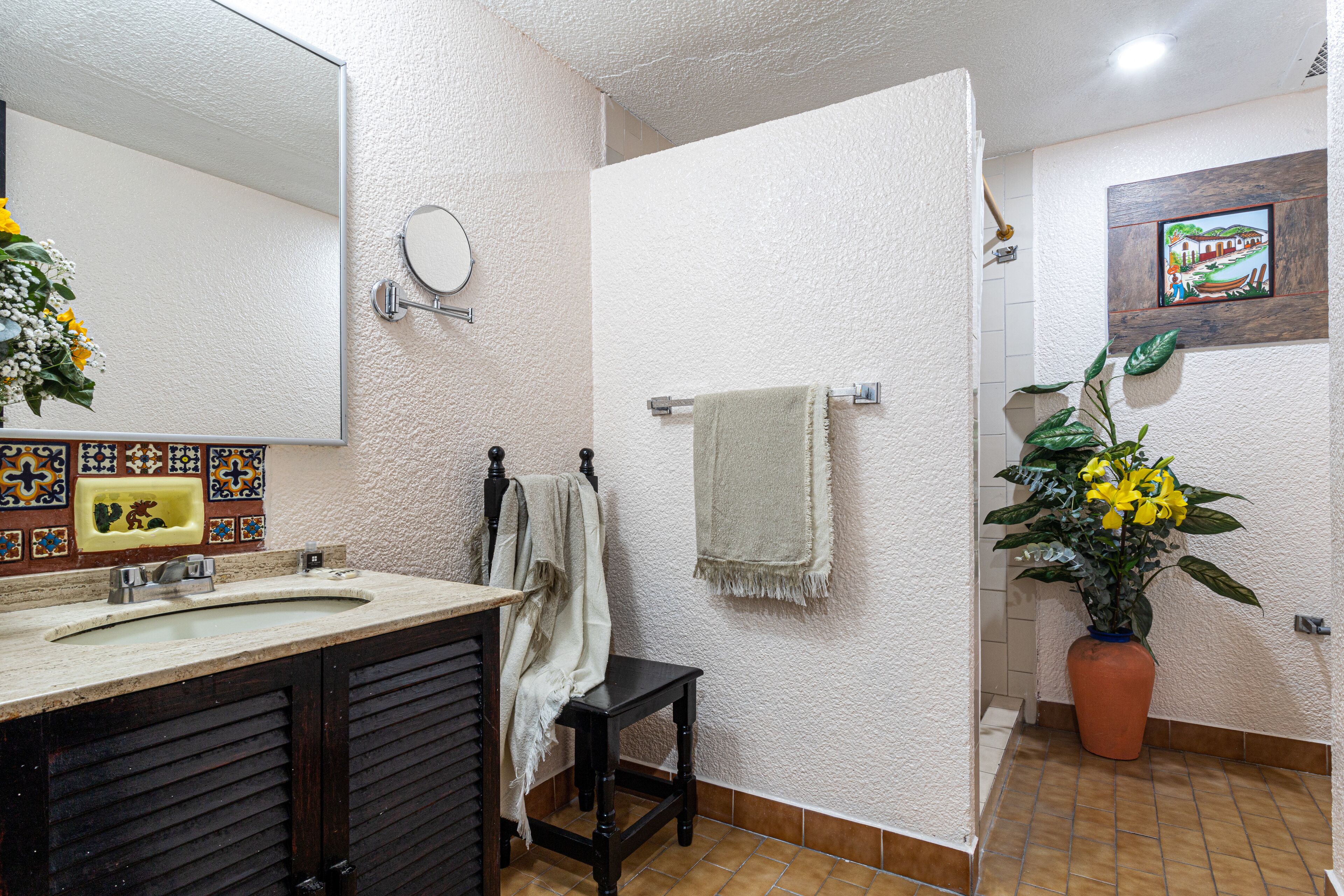 standard room | bathroom | shower, hair dryer, towels