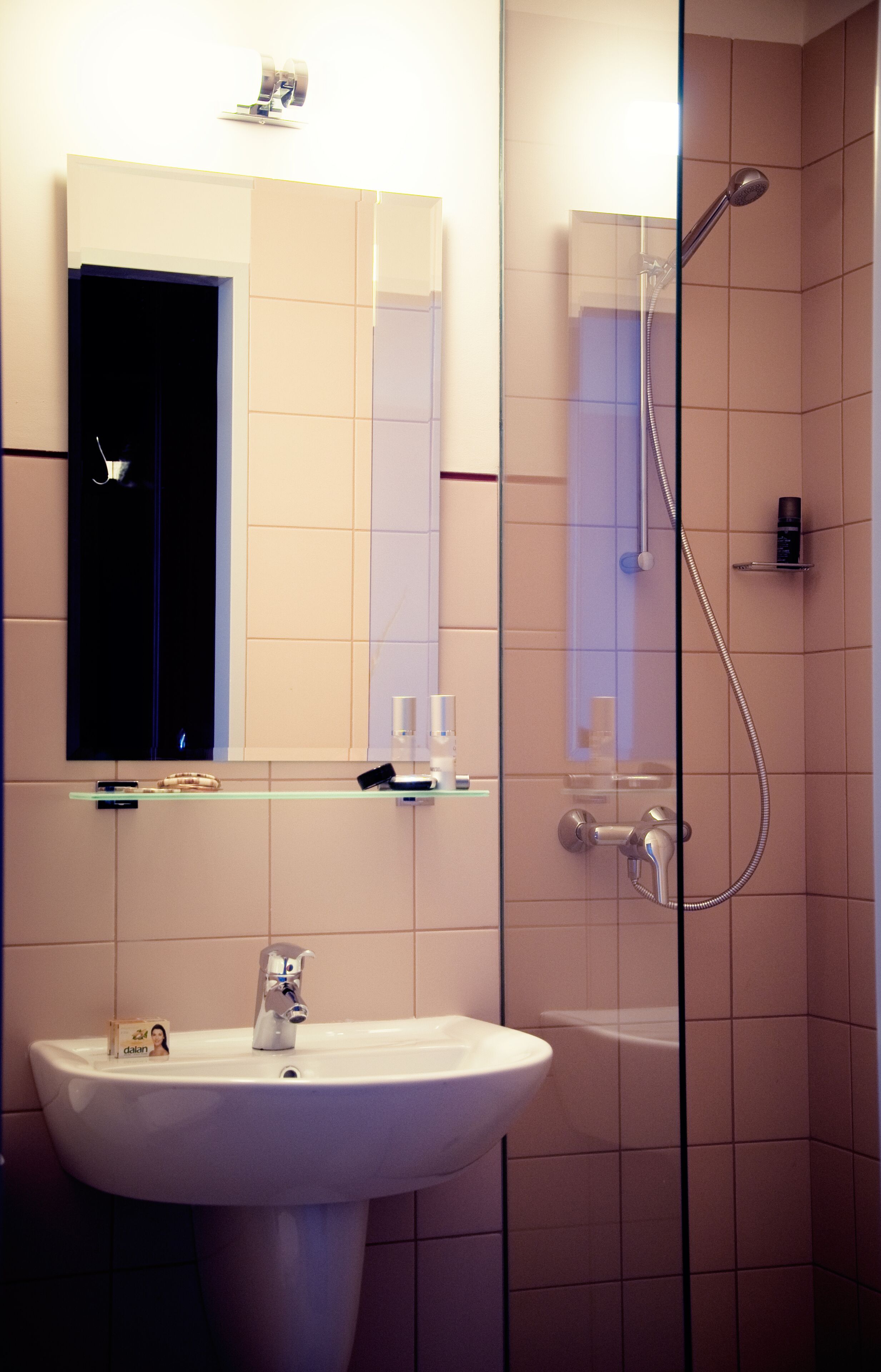 combined shower/bathtub, free toiletries, hair dryer, towels