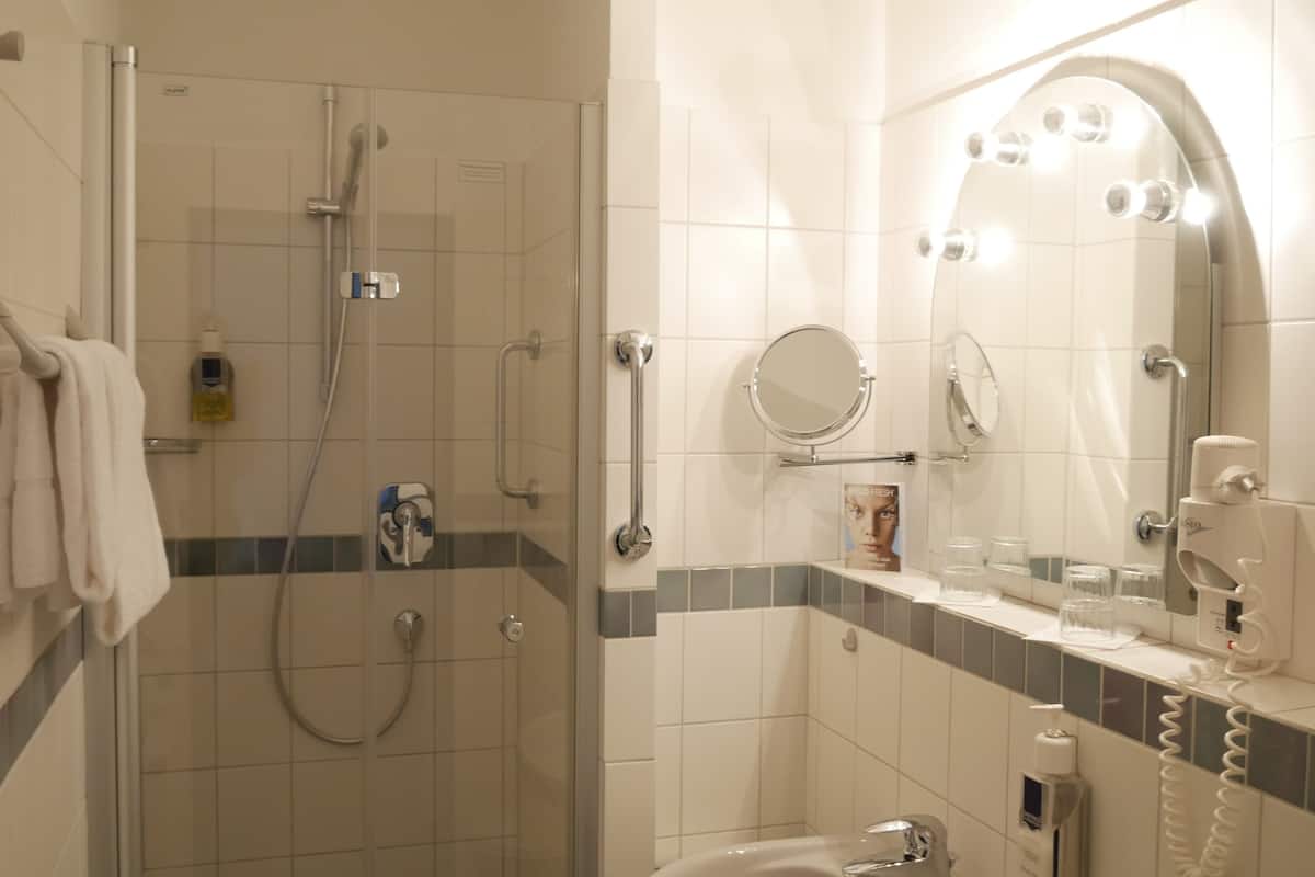 free toiletries, hair dryer, bathrobes, towels