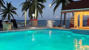 Outdoor pool, pool umbrellas, pool loungers