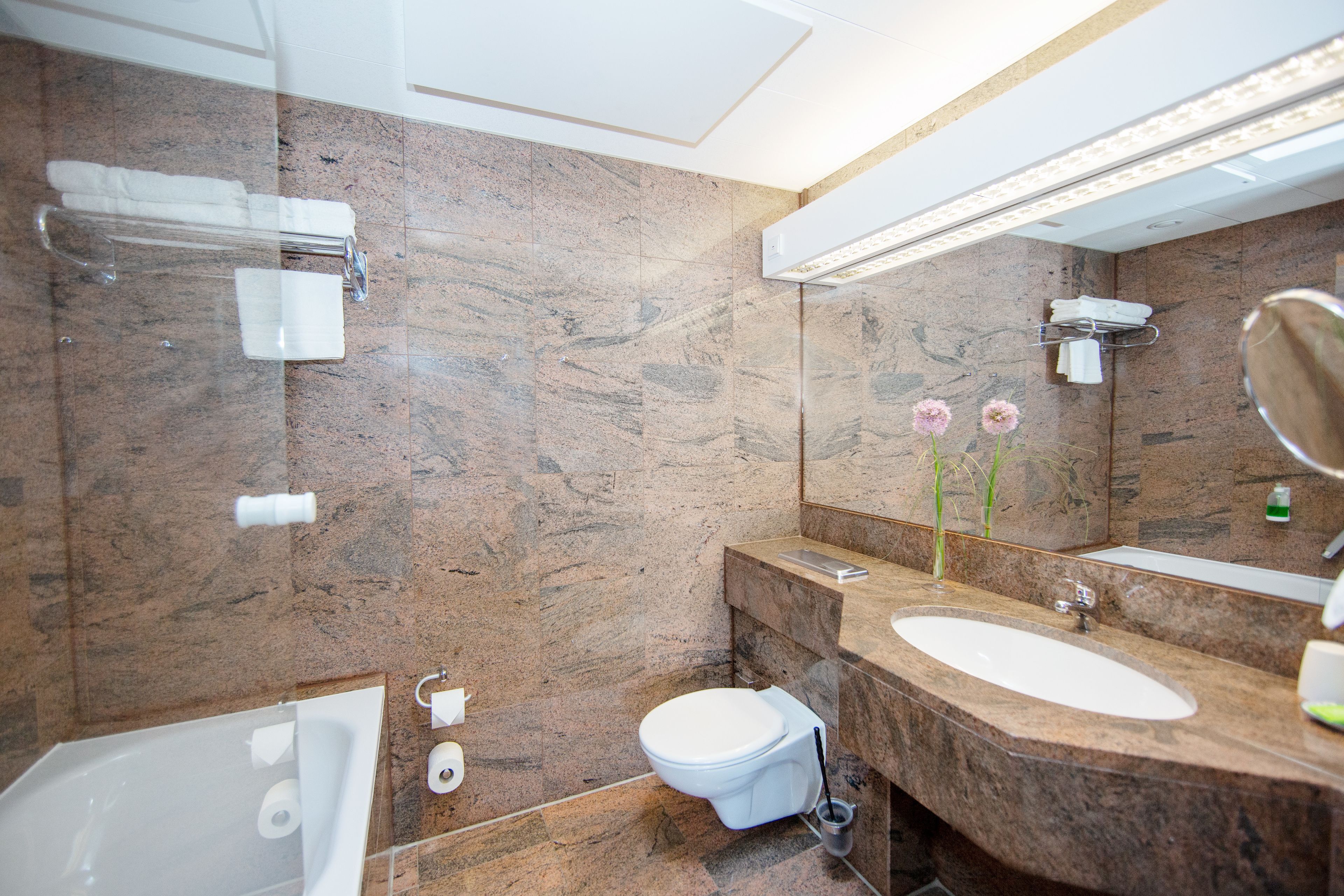 free toiletries, hair dryer, towels