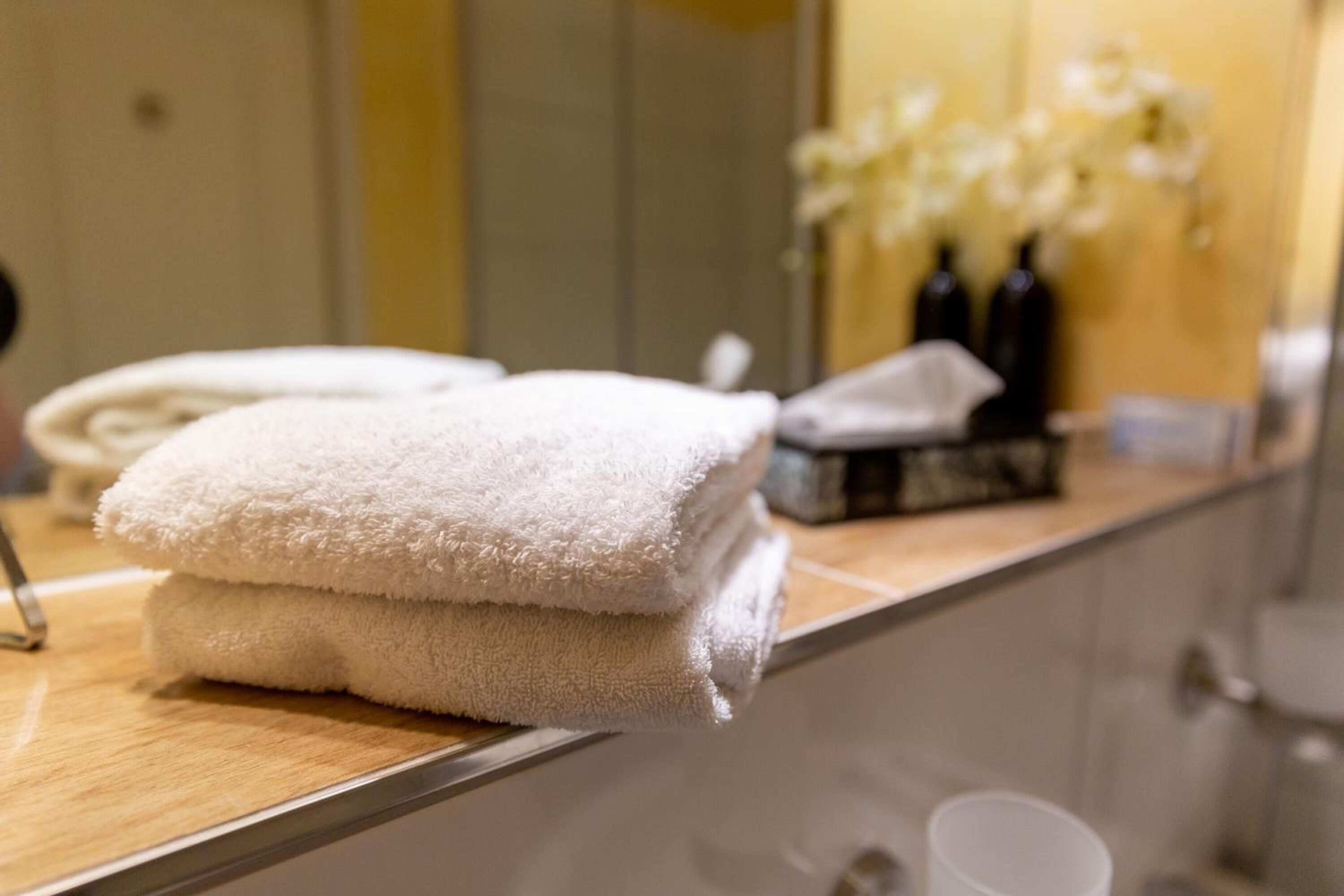 free toiletries, hair dryer, towels