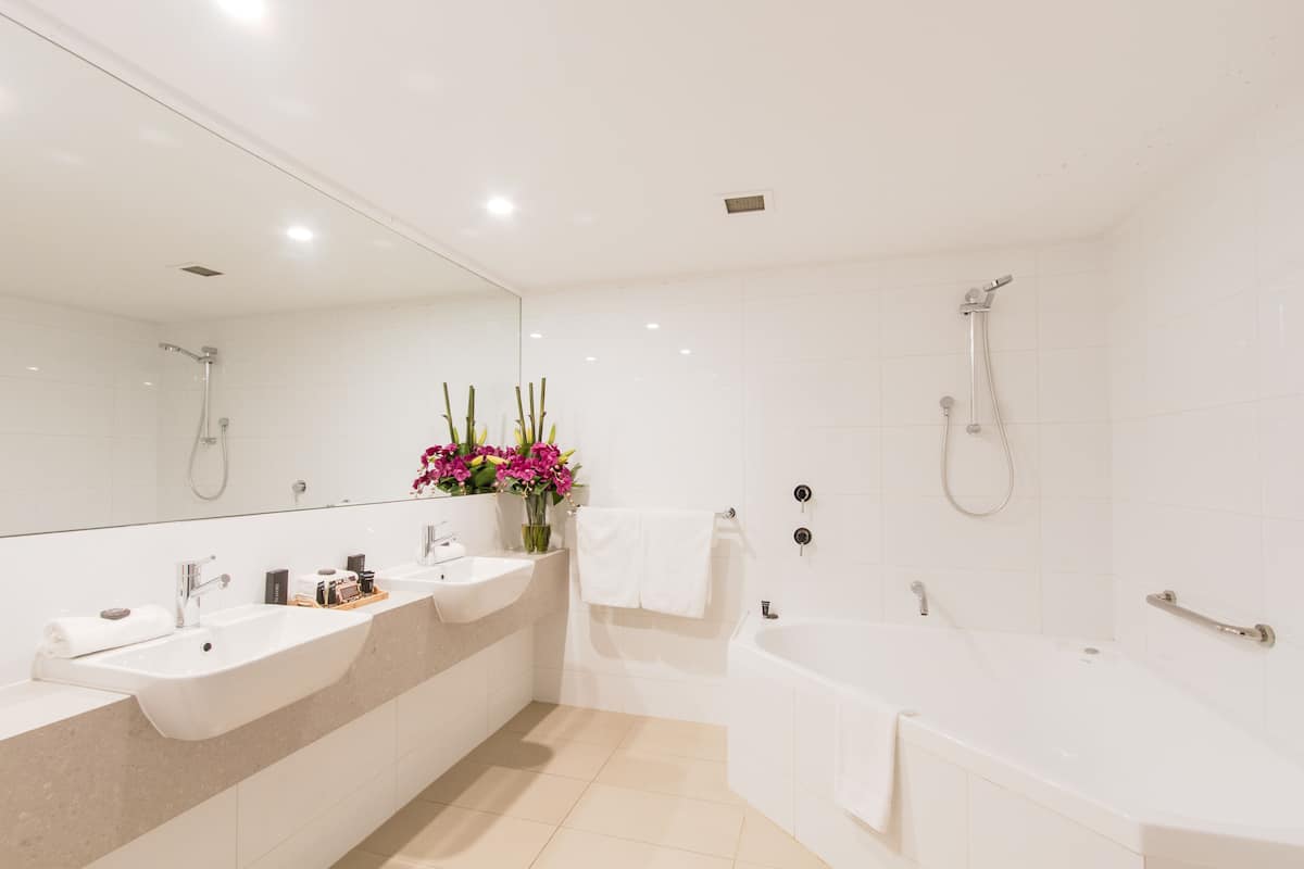 executive spa suite | bathroom | free toiletries, hair dryer, towels, soap
