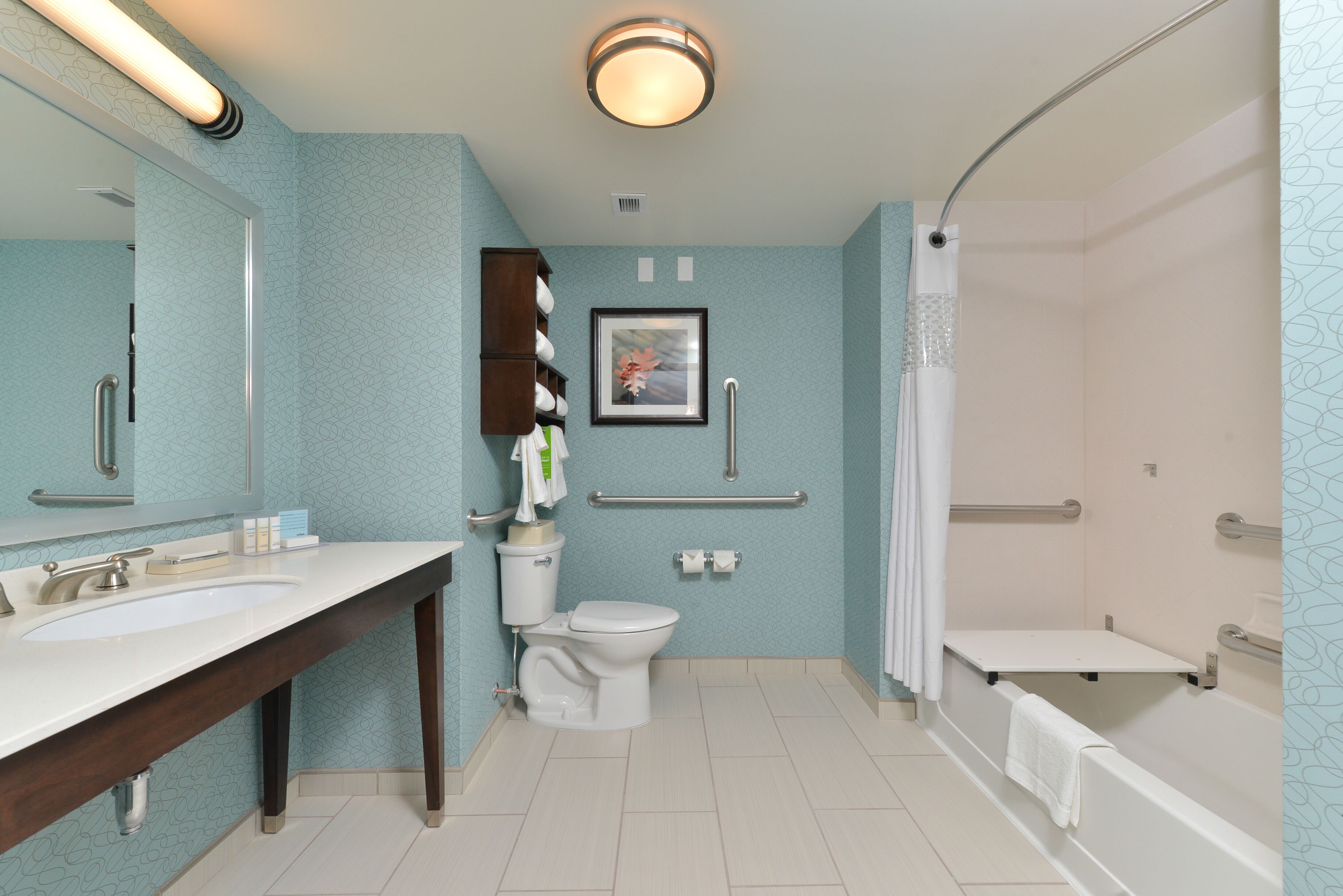 free toiletries, hair dryer, towels, shampoo