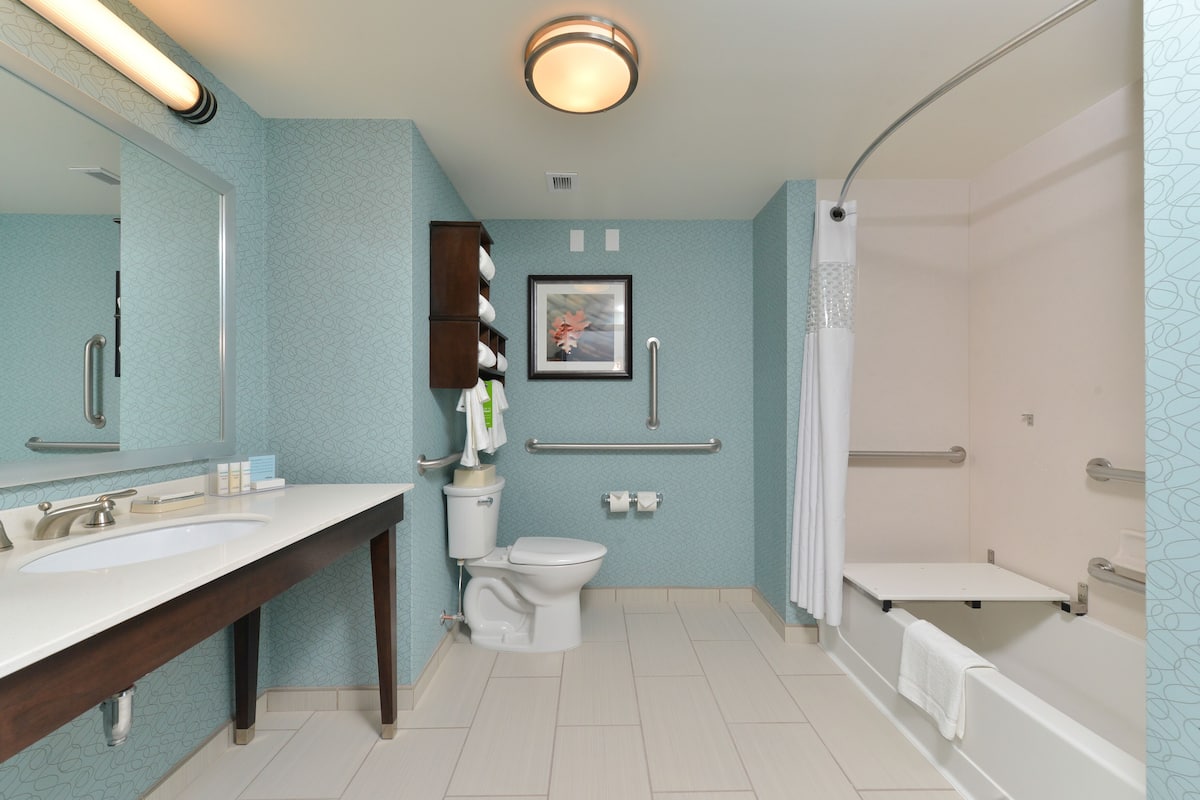 free toiletries, hair dryer, towels, shampoo