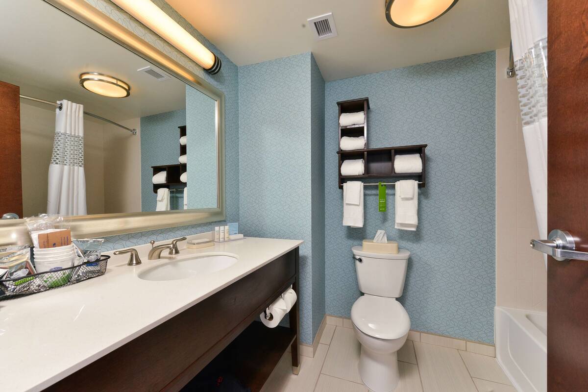 free toiletries, hair dryer, towels, shampoo