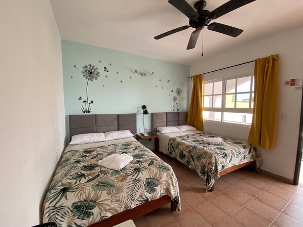 Family Room, 2 Double Beds (with Fan and AC) | In-room safe, desk, free WiFi, bed sheets