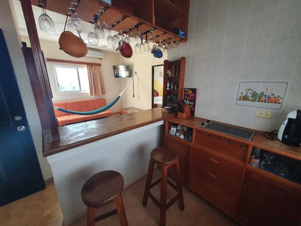 Panoramic Penthouse | Private kitchen | Fridge, microwave, coffee/tea maker - Suites Los Arcos  (Isla Mujeres)