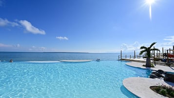 Seasonal outdoor pool, pool loungers