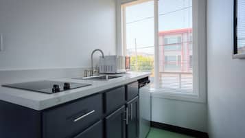 Fridge, microwave, coffee/tea maker