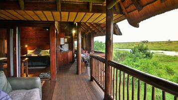 Luxury Cabin, 1 Bedroom, Balcony, River View (Bateleur Eagle) | Private kitchenette | Full-size fridge, microwave, stovetop, toaster