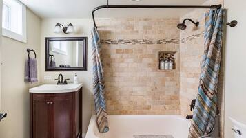 Eco-friendly toiletries, hair dryer, towels, soap