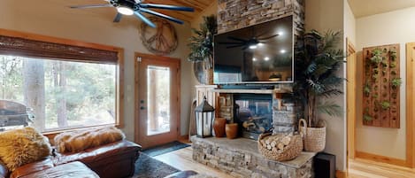 Télévision, cheminée, jeux vidéo, lecteur de DVD