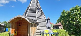 Comfortable wooden tepee in a small Jura village near our horses.