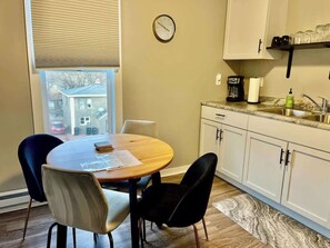 Fridge, microwave, dishwasher, coffee/tea maker