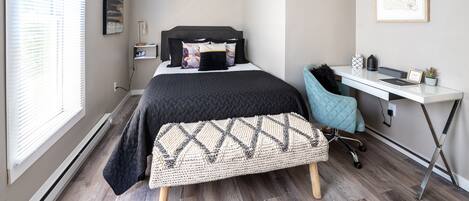 2 bedrooms, desk, iron/ironing board, travel crib