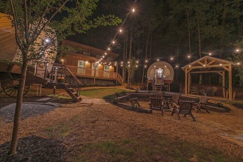 Pioneer luxury glamping wagon by the Ocoee