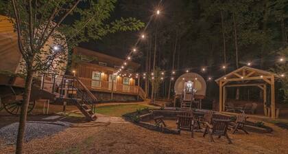 Pioneer luxury glamping wagon by the Ocoee