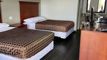 Desk, laptop workspace, free WiFi, bed sheets