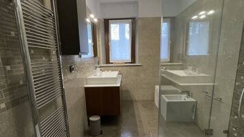 Bathtub, jetted bath, hair dryer, bidet