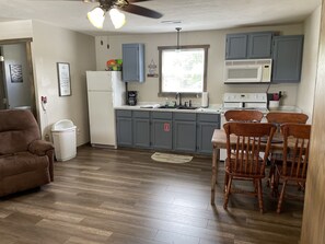 Frigorífico, microondas, horno y placa de cocina