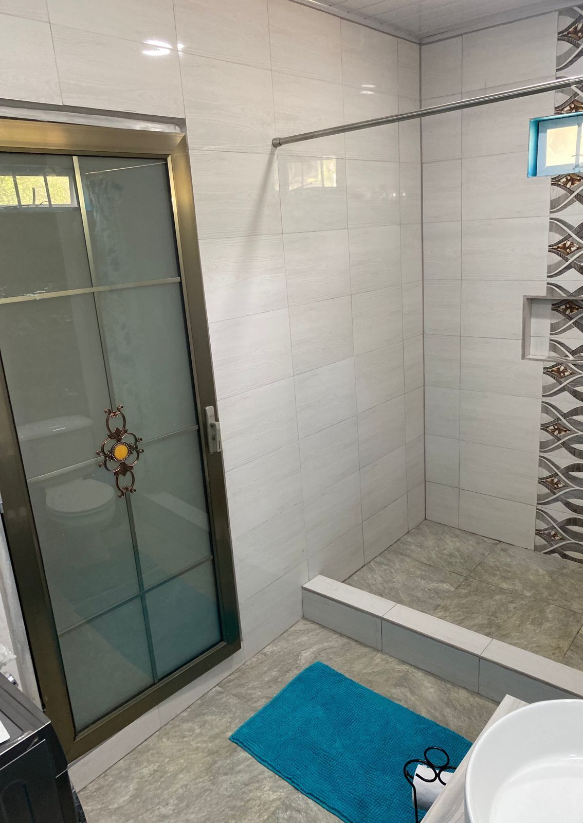 Shower, free toiletries, toilet paper