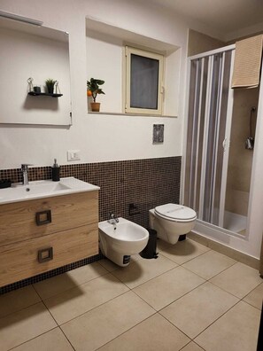 Dusche, Haartrockner, Bidet, Handtücher