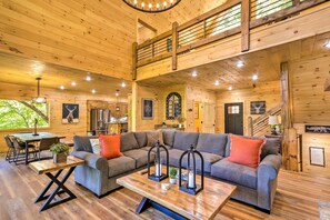 TV, fireplace, table football - Riverfront Blue Ridge Escape w/ Scenic Views! (Blue Ridge)