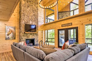 TV, fireplace, table football - Riverfront Blue Ridge Escape w/ Scenic Views! (Blue Ridge)